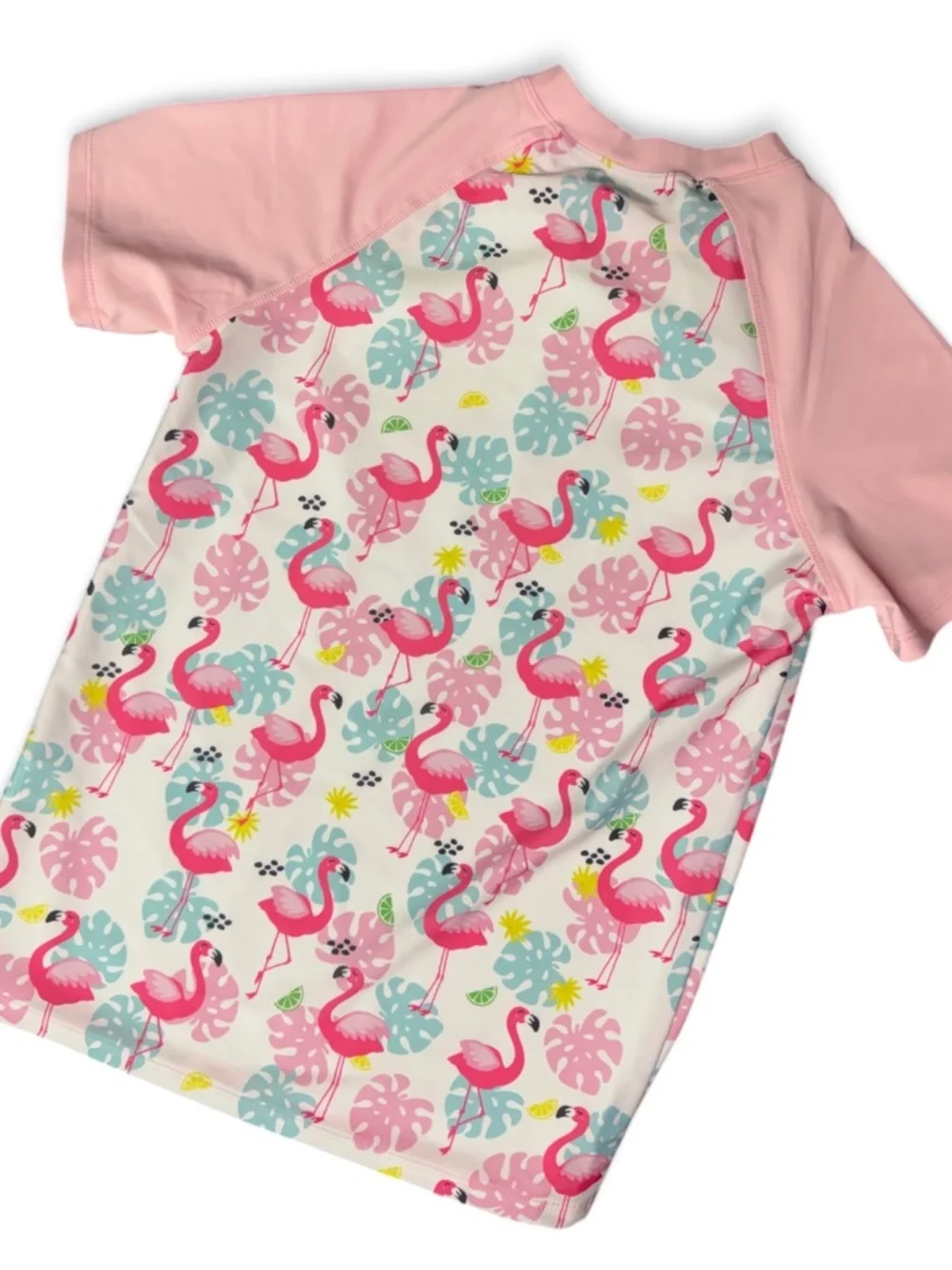 Girls Flamingo Rash Guard Swim Top Pink Tropical Short Sleeve US 12